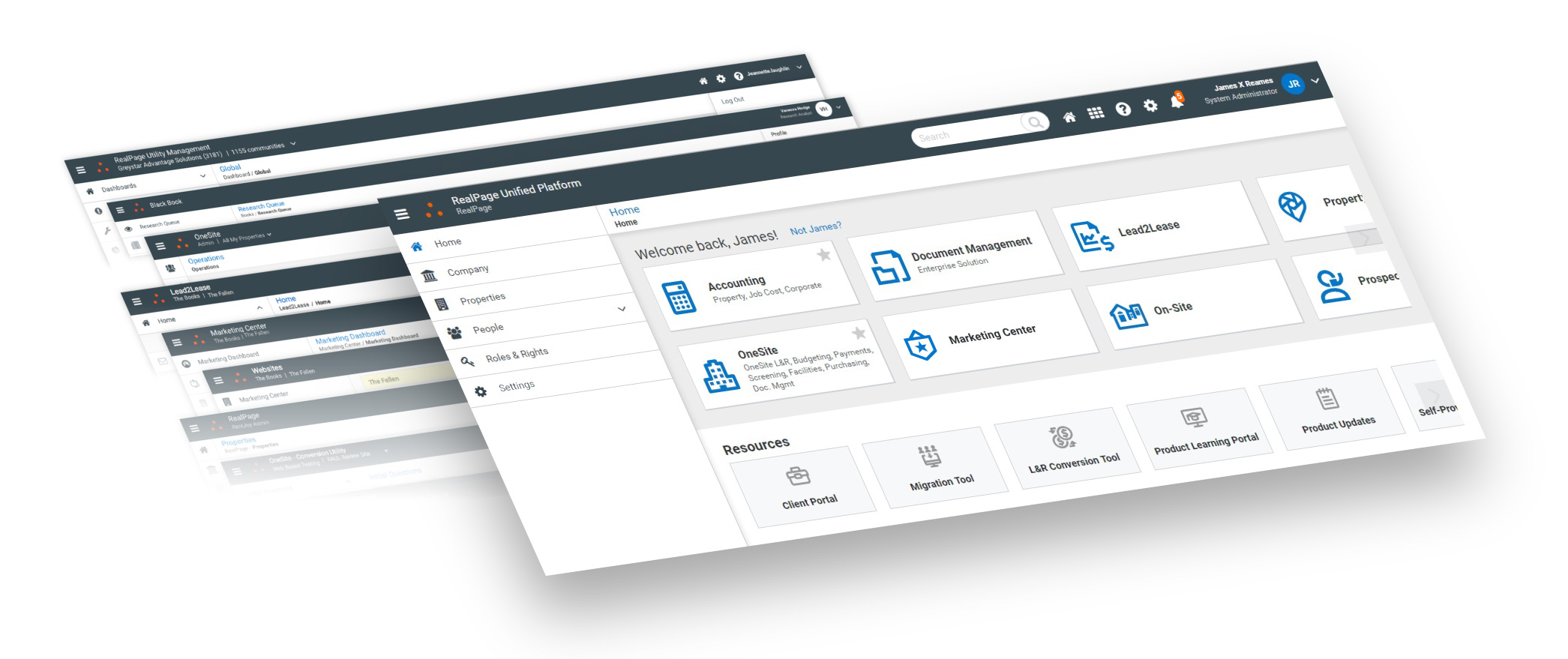 Picture showing many RealPage products with unified UI